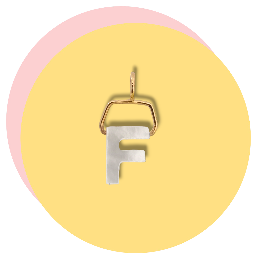 Letter F Mother of Pearls Yellow Gold Pendant