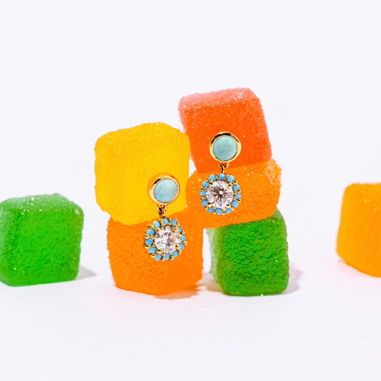 Tanya Yellow Gold Earrings with candies