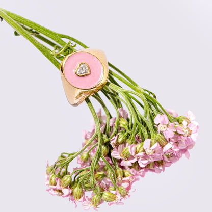 Blossom Signet Luxury Diamond Ring on a Flower