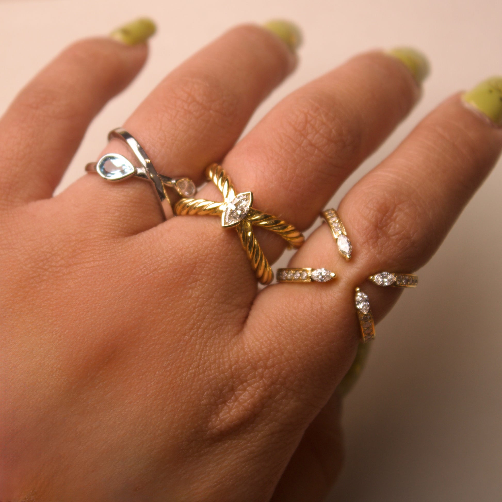 Hand wearing Blythe X Luxury Diamond Rings