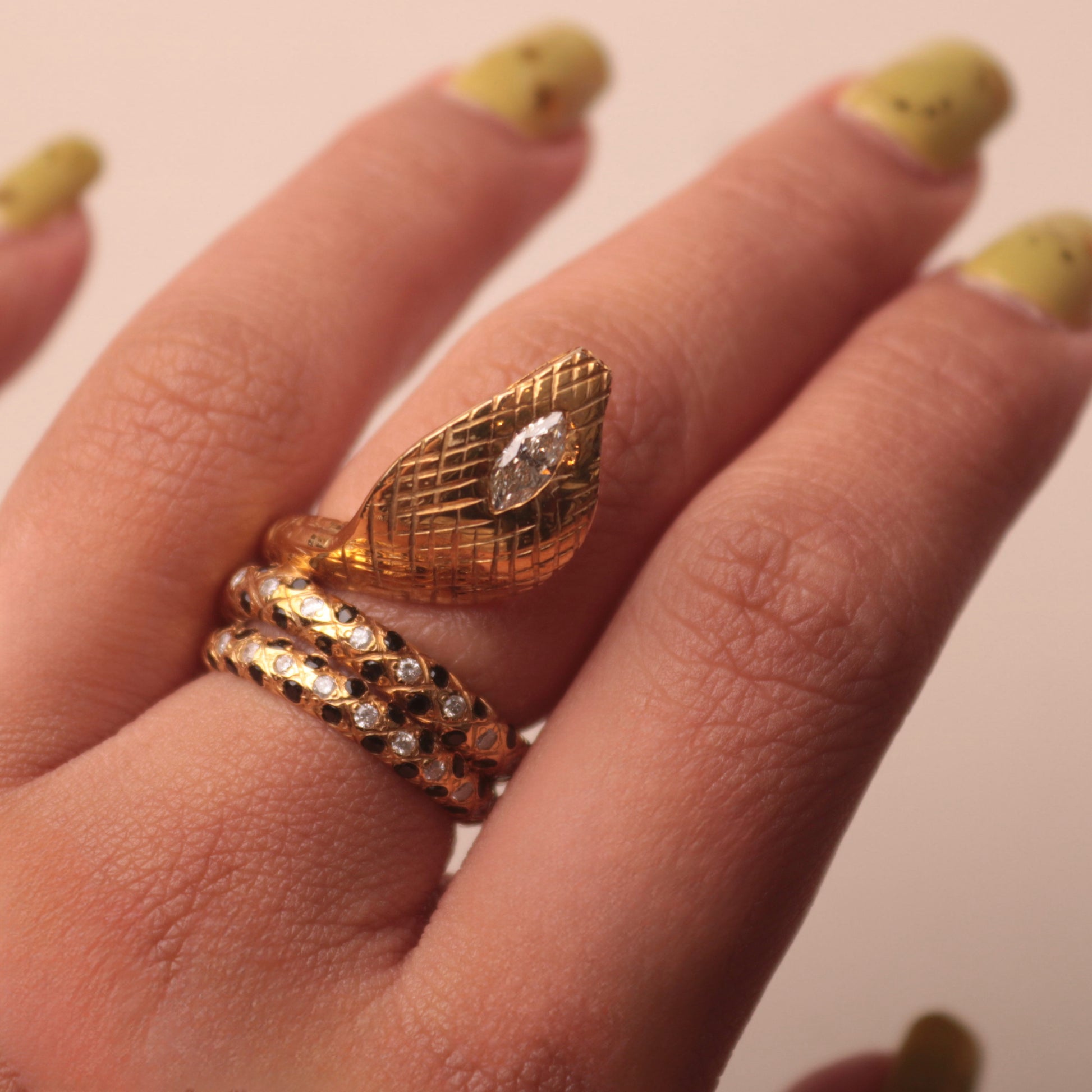 Hand Wearing Cobra Luxury Diamond Ring