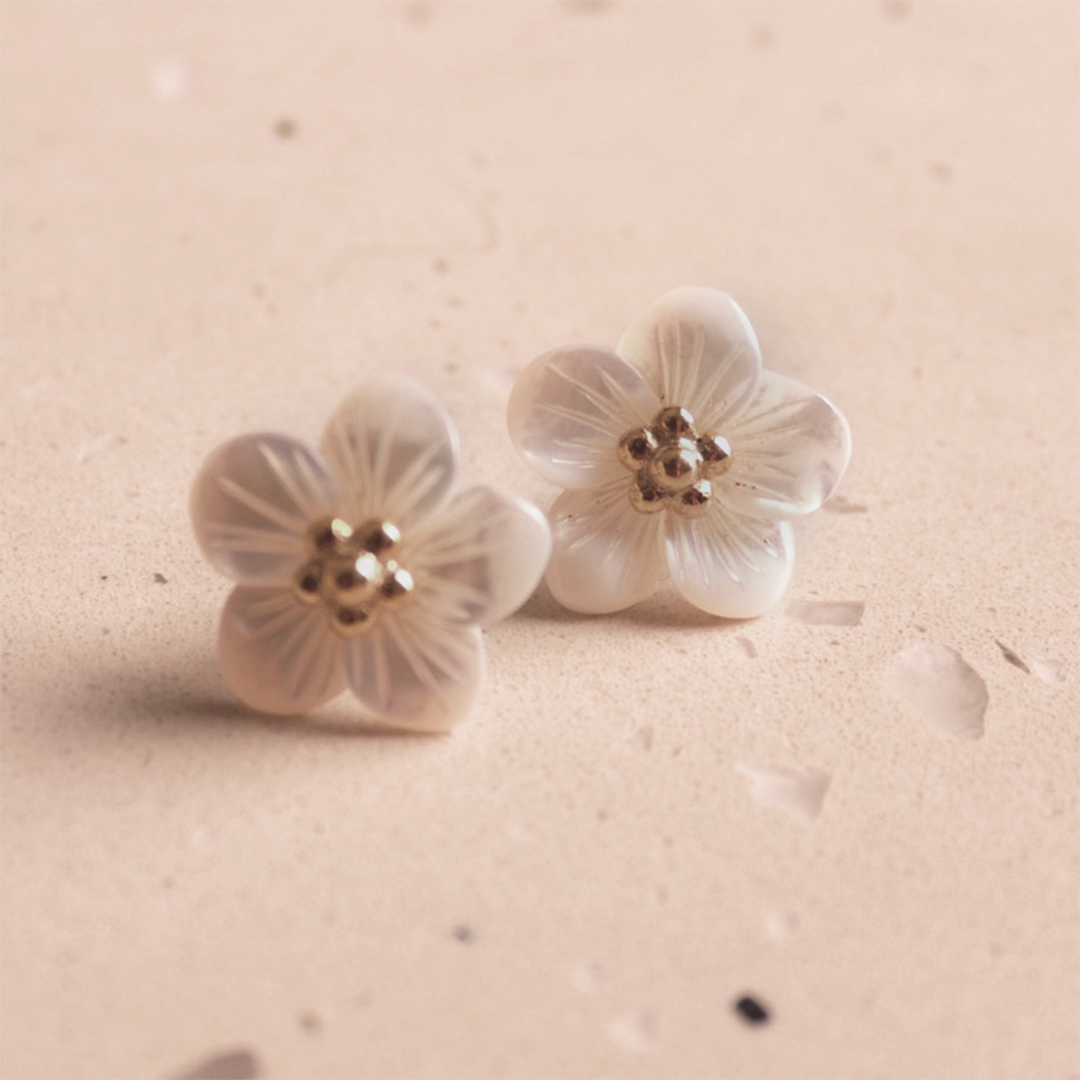 Mother Of Pearl Flower Stud Earrings