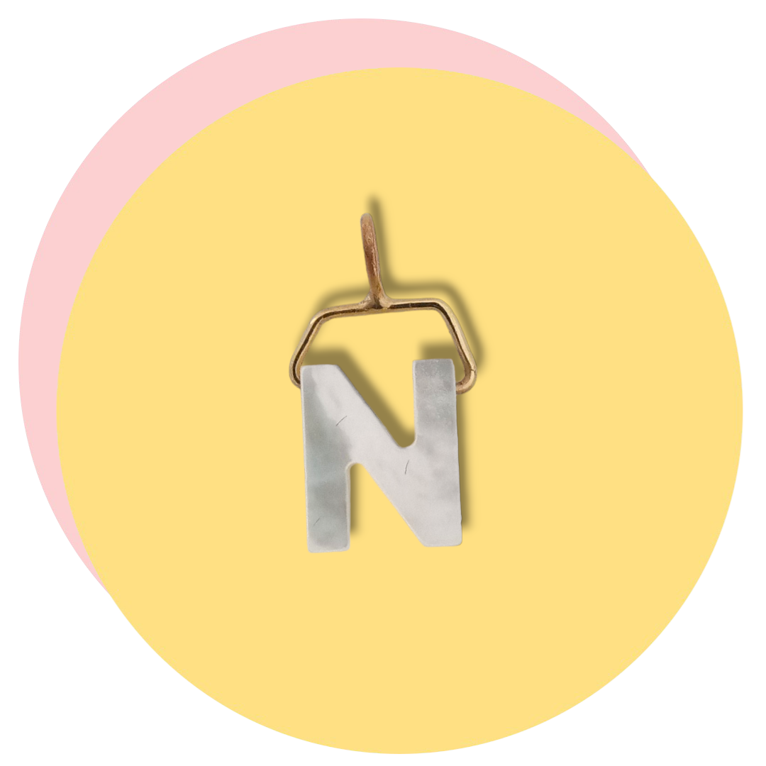 Letter N Mother of Pearls Yellow Gold Pendant