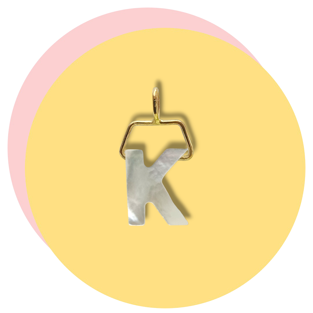 Letter K Mother of Pearls Yellow Gold Pendant