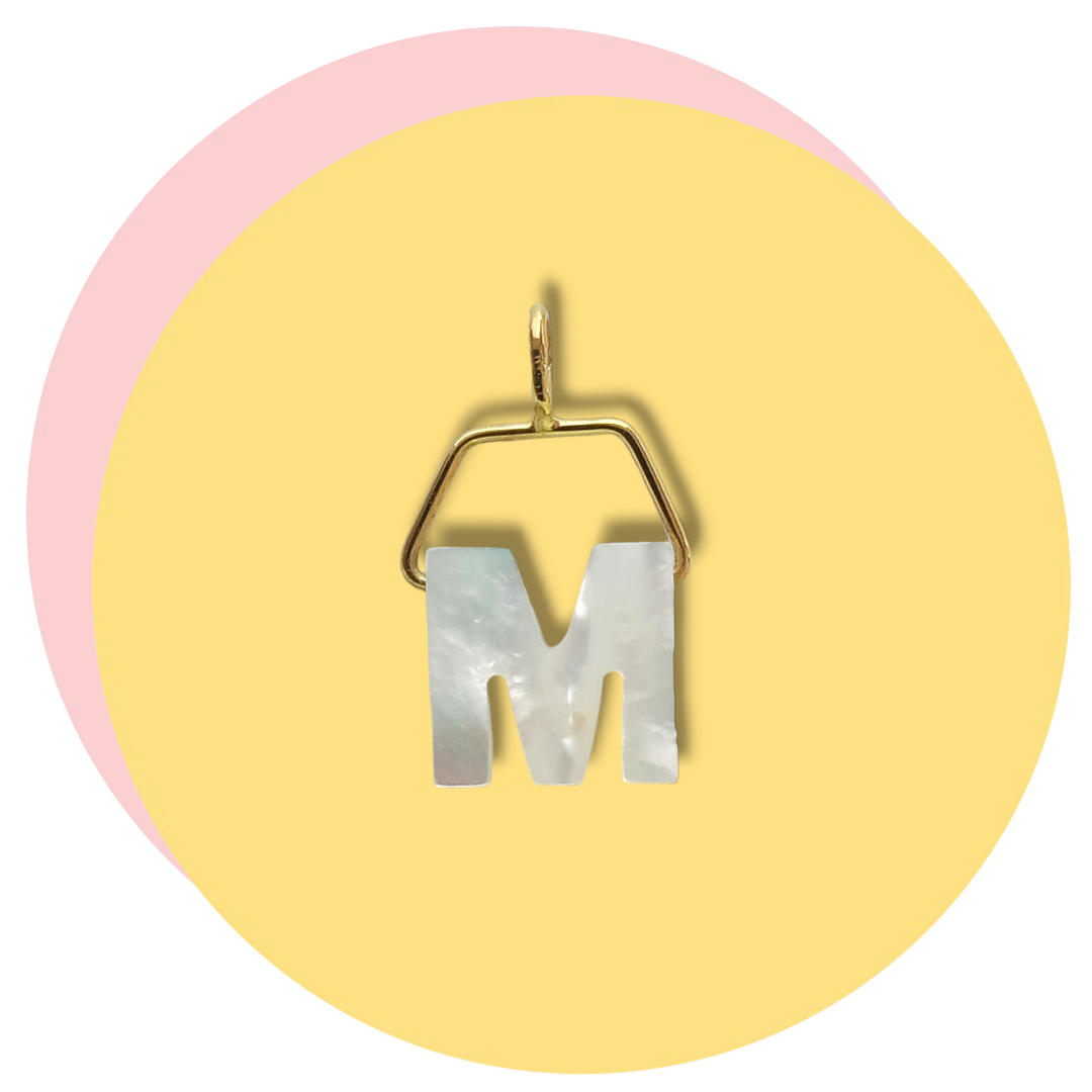 Letter M Mother of Pearls Yellow Gold Pendant
