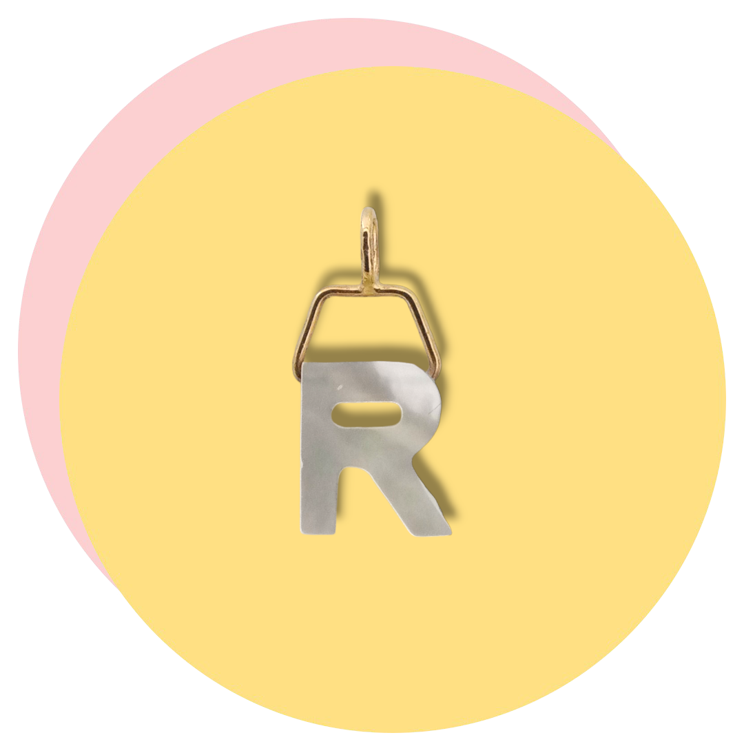 Letter R Mother of Pearls Yellow Gold Pendant