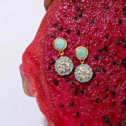 Tanya Yellow Gold Earrings on a dragon fruit