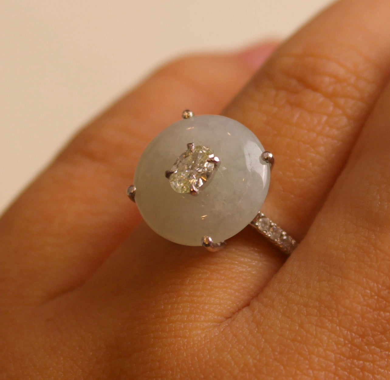 Jadeite Disc Diamond Ring