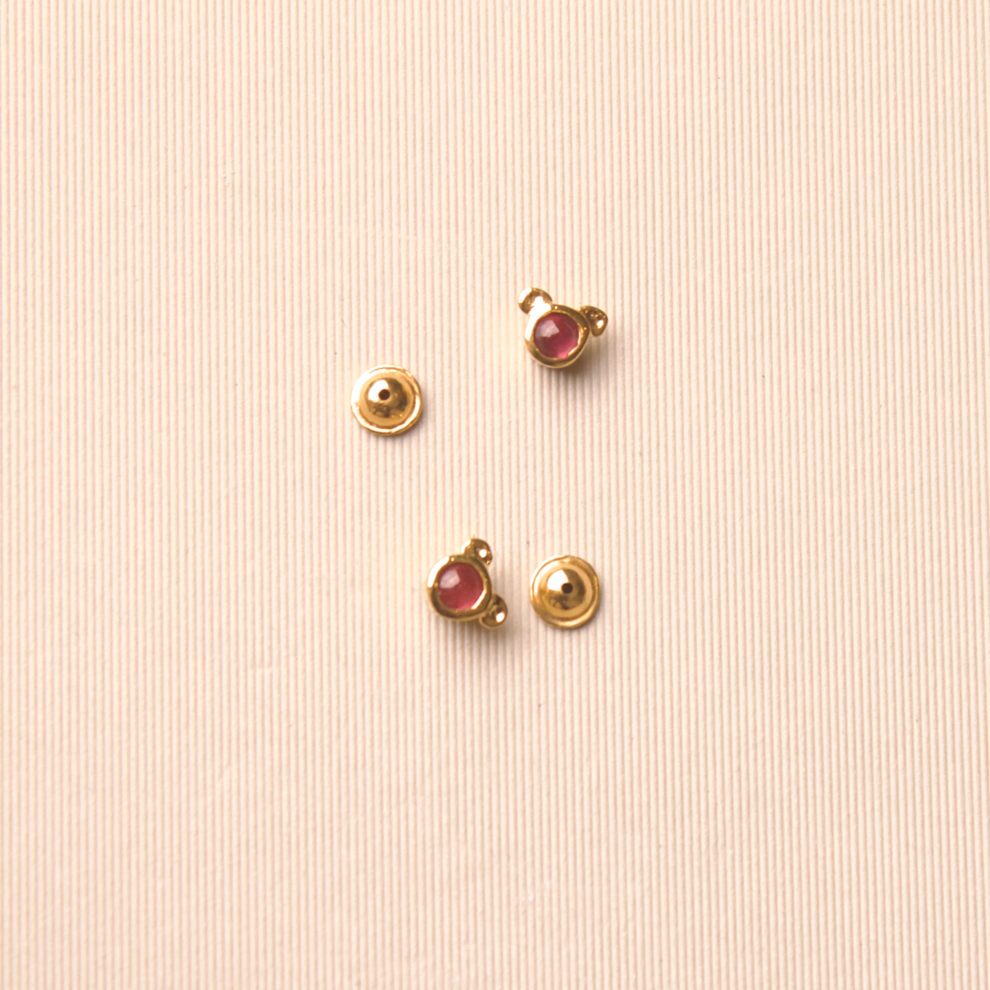 Ruby Cabochon Bear Yellow Gold Earrings