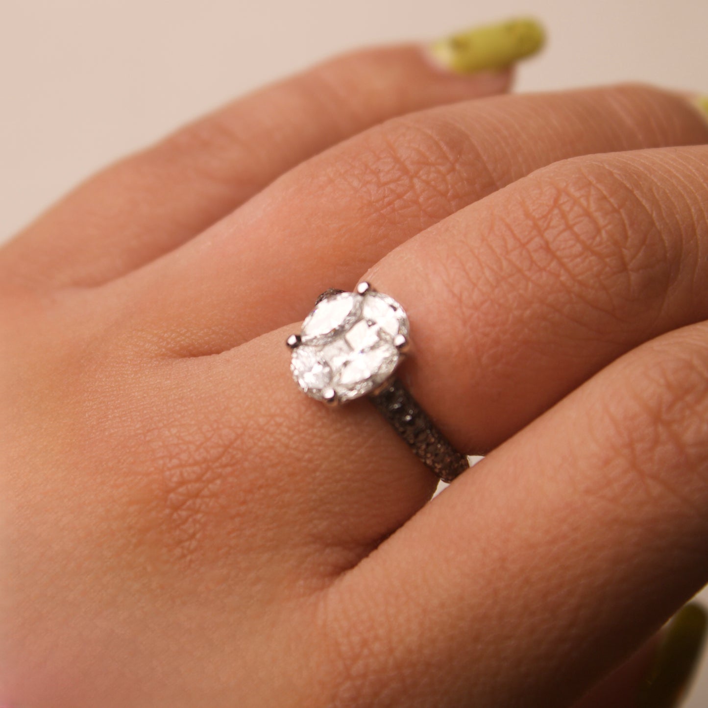 Nero Ovale Diamond Ring on a finger