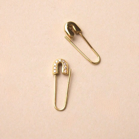 Safety Pin Yellow Gold Earrings