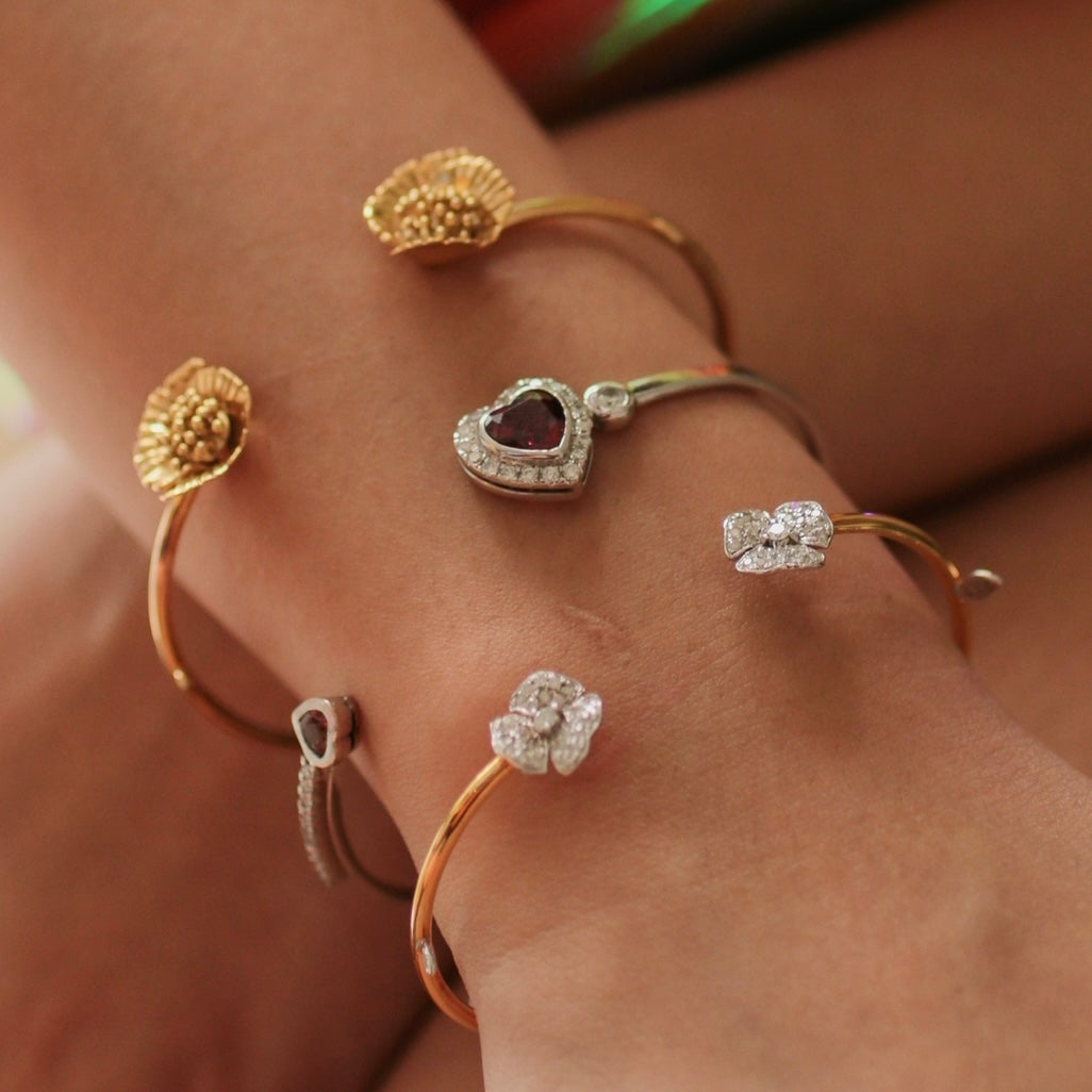 Wrist with Gold Fleurentina Diamond Bangle